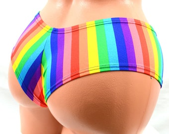 Ultra Cheeky Booty Shorts in Rainbow Stripe -E7906
