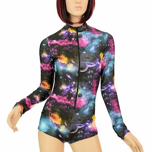 Galaxy UV GLOW Zipper Front Long Sleeve "Stella" Romper with Short Collar (No Hood) - 155732