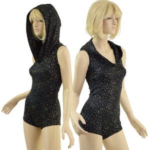 Sleeveless Star Noir Romper with Self Lined Hood and Boy Cut Leg  15810119