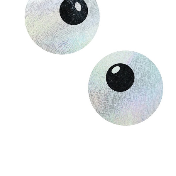 Spooky Eyes Flashbulb Holographic Pasties Body Stickers UV Black Light Reactive with Black Mystique Pupils