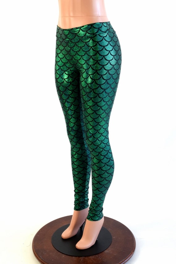 Mermaid Leggings in Green Dragon Scale With Mid Rise Waist 154135 