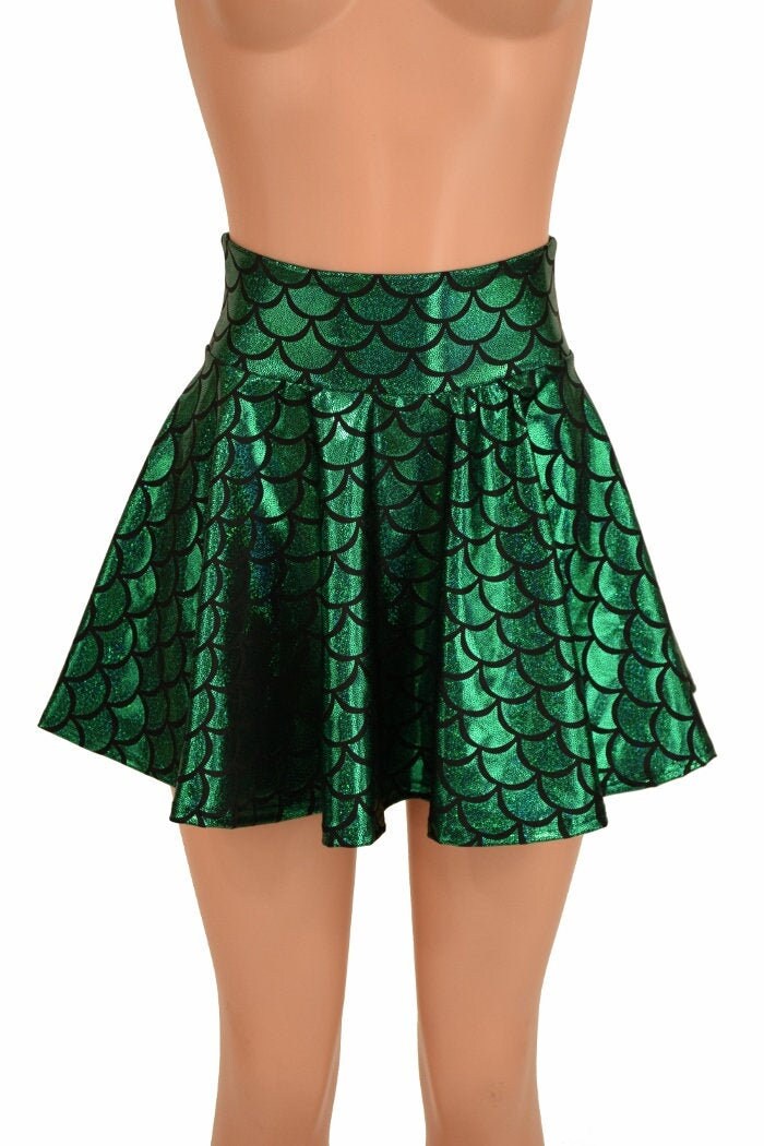 Circle Cut Mermaid Skirt in Green 