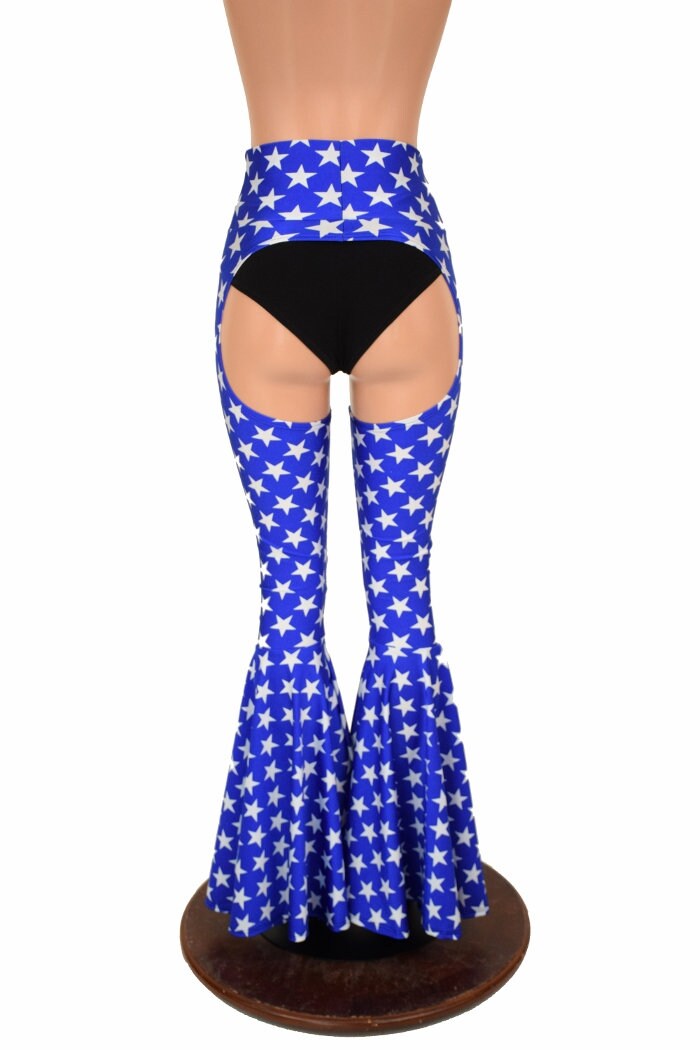 Bell Bottom Flare Chaps in Blue & White Star Print Patriotic Super Hero ...