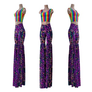 Leggings Style Stilt Pants in Rainbow Leopard with Rainbow Stripe Crop Tank Set   1579184