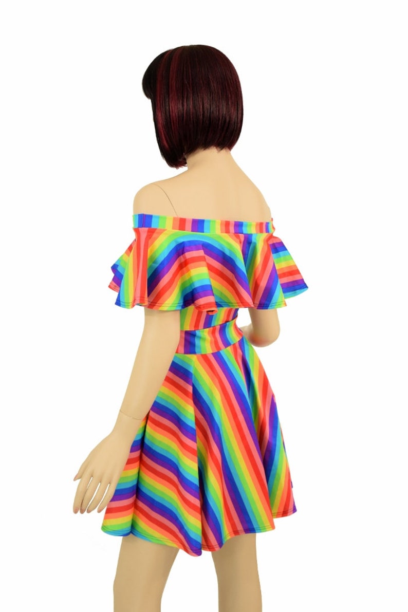 Rainbow Stripe Print Off Shoulder UV GLOW Fit and Flare Skater | Etsy