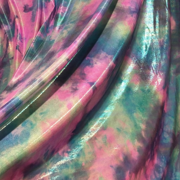 Cotton Candy UV Glow Holographic Four Way Stretch Spandex Fabric (By the Yard)