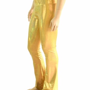 Mens Gold Sparkly Jewel Holographic Bootcut Spandex Pants Rockstar Rave ...