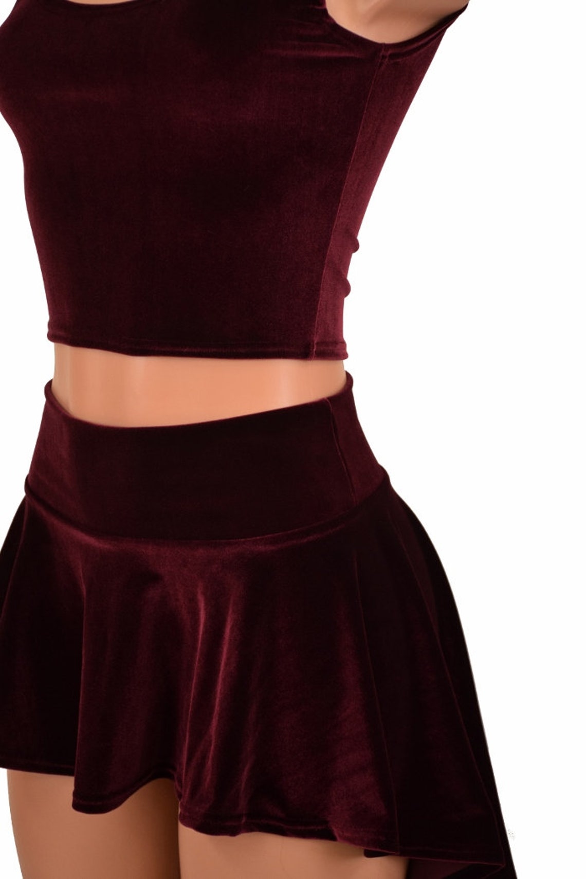 2PC Rave Outfit Burgundy Velvet Crop Tank Top and Hi Lo Rave | Etsy