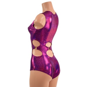 Fuchsia Sparkly Romper With Siren Leg, Scoop Neck, High Back and ...