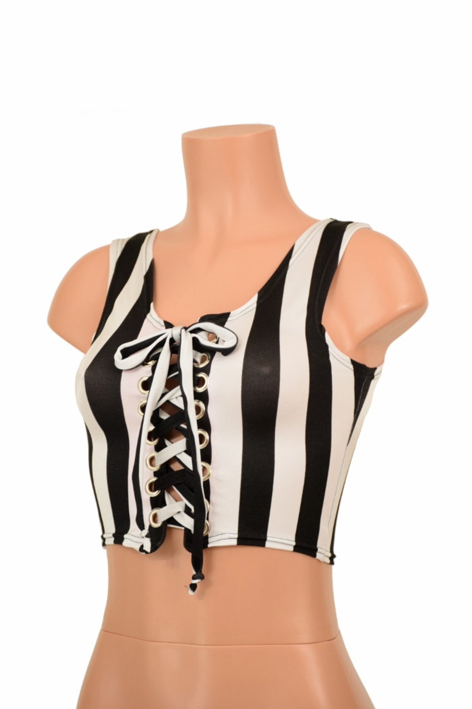 Black & White Stripe Lace-Up Girls Crop T-Shirt Plus Size | Hot Topic