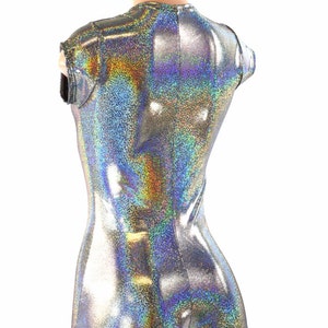 Silver Holographic Cap Sleeve Romper with Scoop Neckline and Boy Cut Leg 152192 image 3