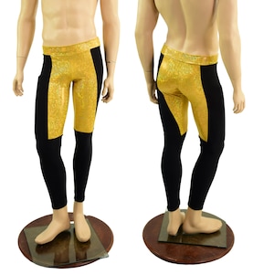Mens Midrise Luchador Color Blocked Leggings in Black Zen and Gold Kaleidoscope 158070