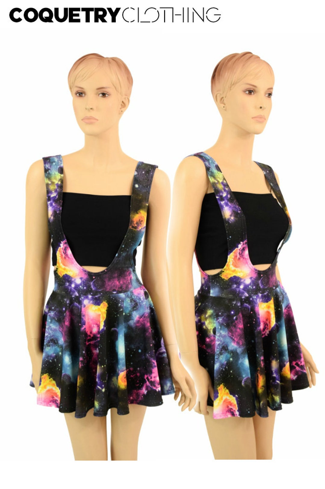 UV GLOW Galaxy Print Suspender Mini Skirt Full Circle Stretchy - Etsy