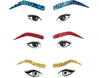 3PC Eyebrow Facial Fashion Kit in Turquoise Shattered Glass, Red Sparkly Jewel, and Gold Kaleidoscope