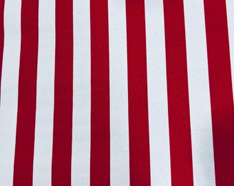 Red And White Striped Four Way Stretch Spandex Fabric (By the Yard)