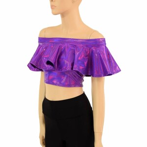 Grape Purple Holographic Off Shoulder Crop Top 155085 image 4