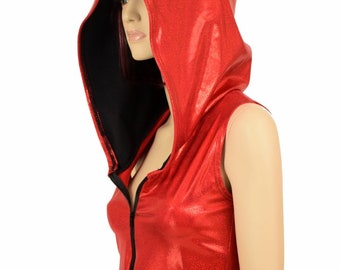 【DISCERNMENT】Lux Letter Juri Crop Hood Glide Cropped Full Zip Hoodie - Black/White/Rhinestone/Blue