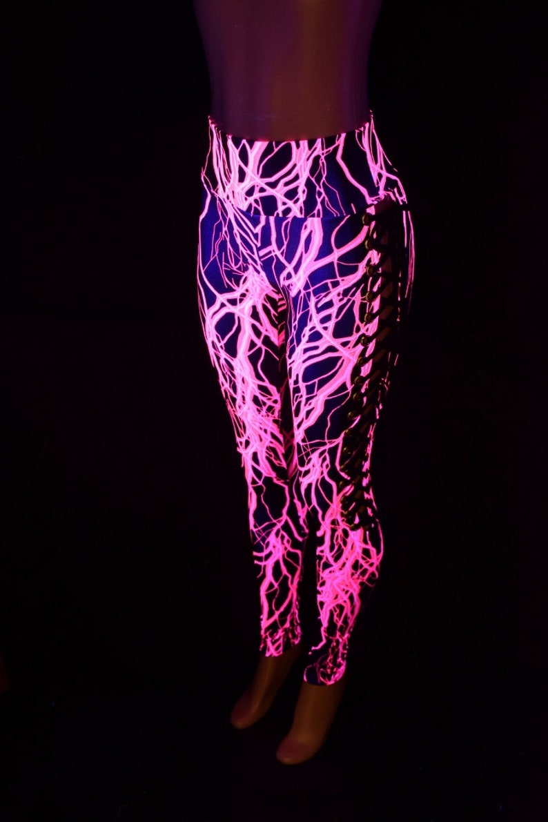 UV GLOW Pink Lightning Lace up High Waist Leggings laces up - Etsy