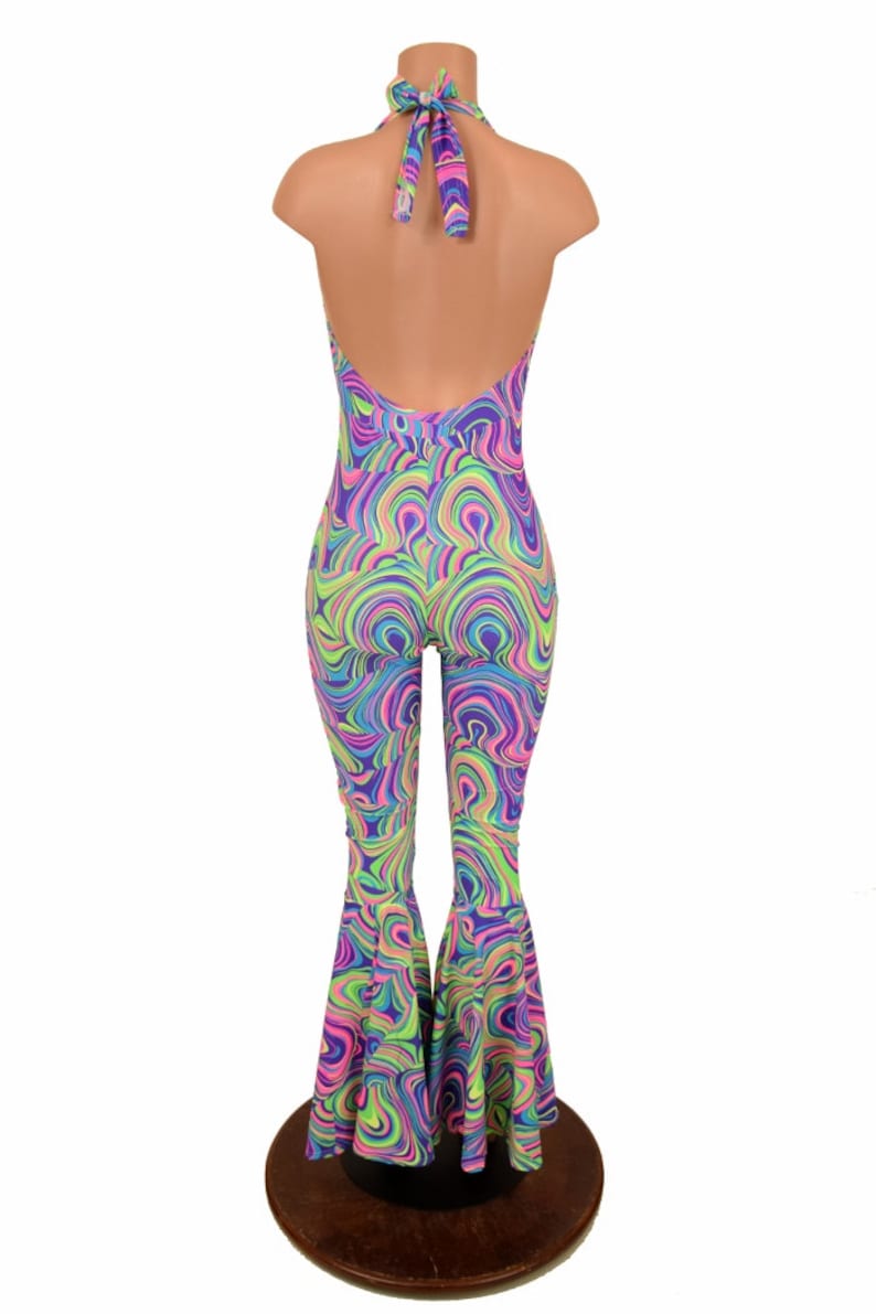 156391 Glow Worm Monroe Halter Catsuit with Bell Bottom Flares