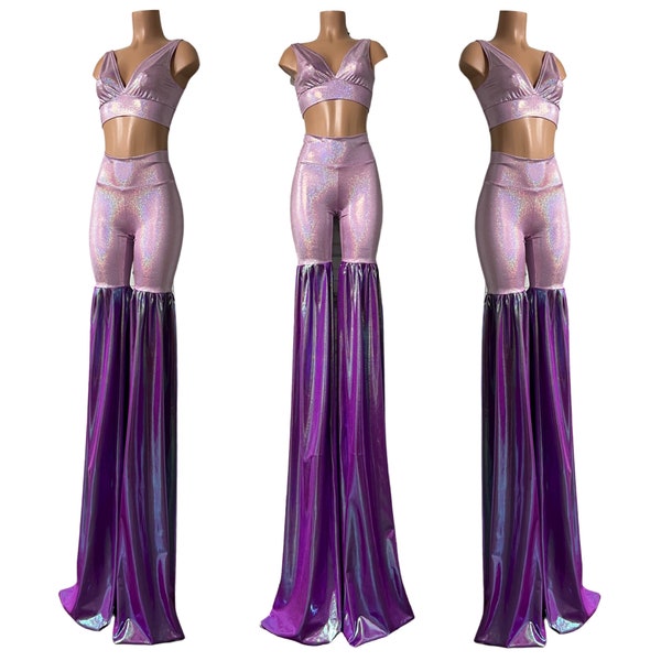 Leggings Style Stilt Pants with Starlette Bralette Set  Created in Lilac Holographic , Flare in Plumeria  1579124