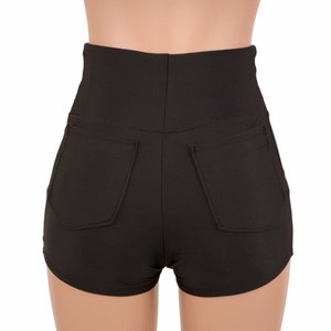 Smooth Black Spandex High Waist Shorts with POCKETS - 156676