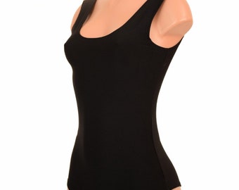 Black Zen Soft Knit Scoop Neck Tank Style Sleeveless "Siren" Cut Romper Bodysuit Rave Festival Clubwear (No Hood) - 155889