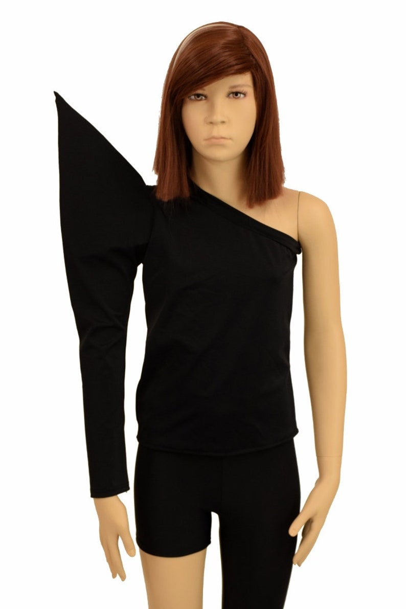 Kids Bowie Inspired 2PC Full Length Top /& Leggings Right Shoulder Mega Sharp Shoulder Long Sleeve Left Leg Full Length in Black Mystique