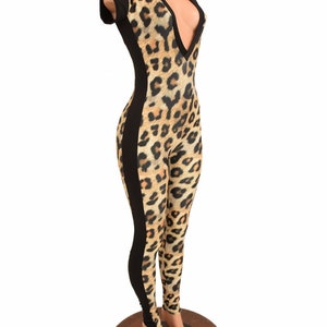 Leopard Print Catsuit With Black Mystique Cap Sleeves Deep - Etsy