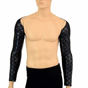 Mens Black Dragon Scale Holographic "Samba Sleeve" Dance Shrug Top Rave Festival EDM - 155015