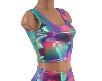 Cotton Candy Holographic Crop Tank -