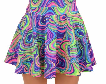 Neon Glow Worm Circle Cut Rave Skirt  -E8013