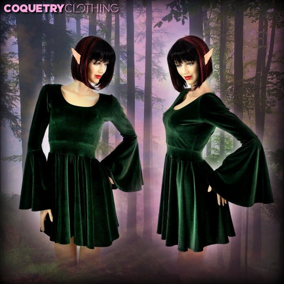 Buy Forest Green Velvet Trumpet Sleeve Skater Dress With Scoop Neckline 154730 Online in India Etsy