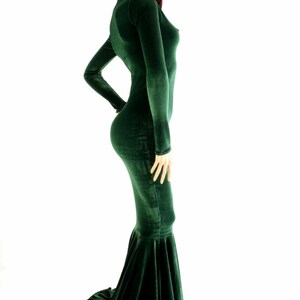 Green Velvet Plush Cozy V-neck Gown With Long Sleeves and Puddle Train ...