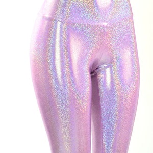 Lilac Purple Holographic High Waist  Leggings  -150898