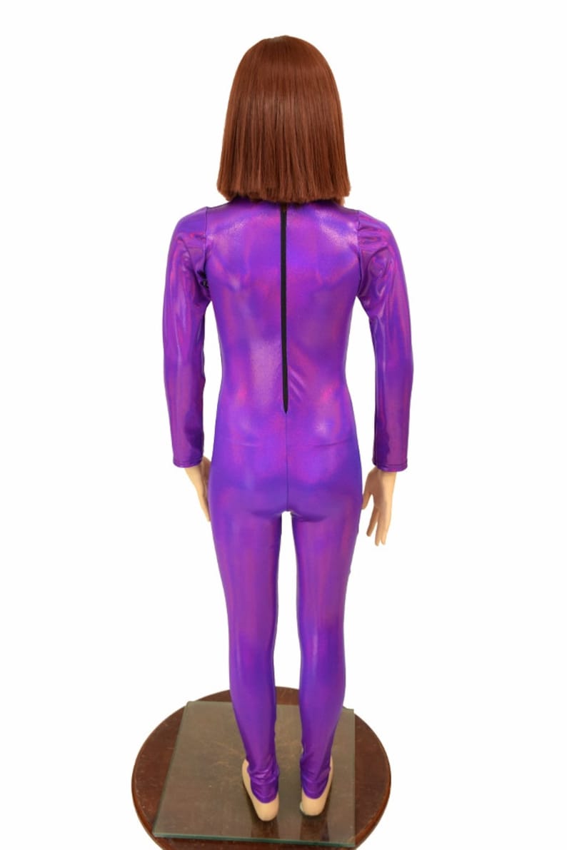 Kids Grape Purple Holographic Turtleneck Long Sleeve Back Zipper Catsuit Shimmery Metallic Sizes 2T 3T 4T and 5-12 155973