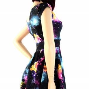 UV Glow Galaxy Print Cap Sleeve Fit and Flare Skater Skate Dress E7846 image 4