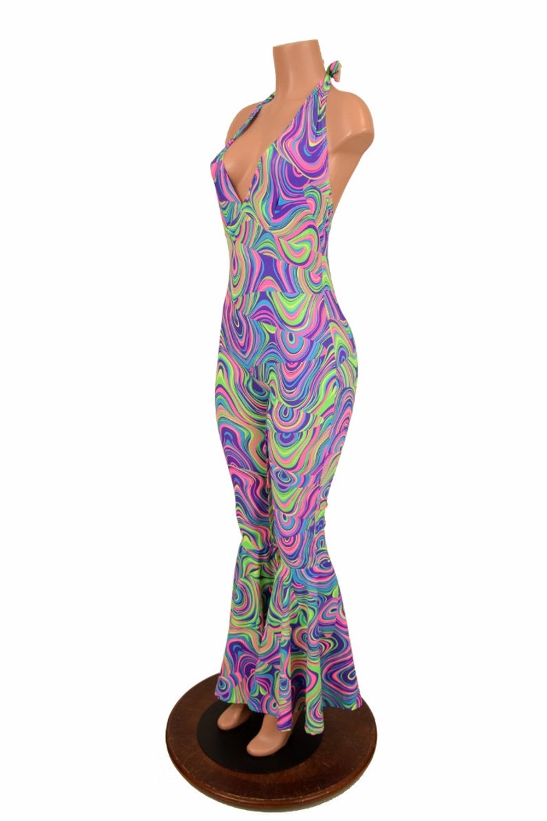 156391 Glow Worm Monroe Halter Catsuit with Bell Bottom Flares