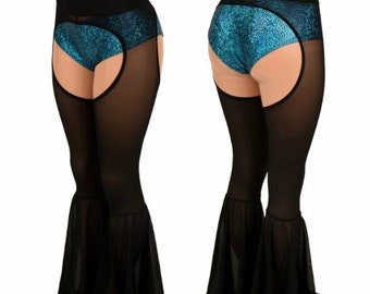 Bell Bottom Flare Chaps in Black Mesh - Shorts not included -