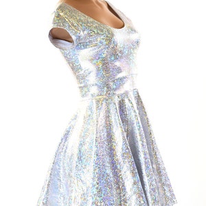 Fit and Flare Skater Dress with Scoop Neckline and Cap Sleeves in Silver on White Shattered Glass 151260 image 1