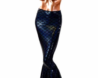 Black Dragon Scale High Waist Full Length Mermaid Skirt 151488