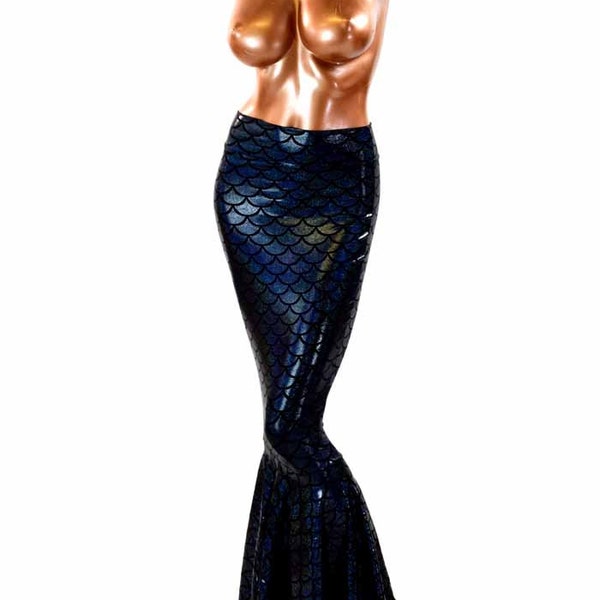 Black Dragon Scale High Waist Full Length Mermaid Skirt 151488