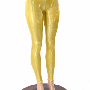 Gold Sparkly Jewel Holographic Mid Rise Leggings  152119