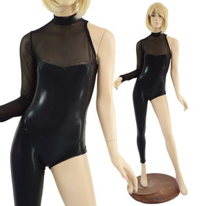 Asymmetrical Black Mystique Catsuit With Mesh Neckline