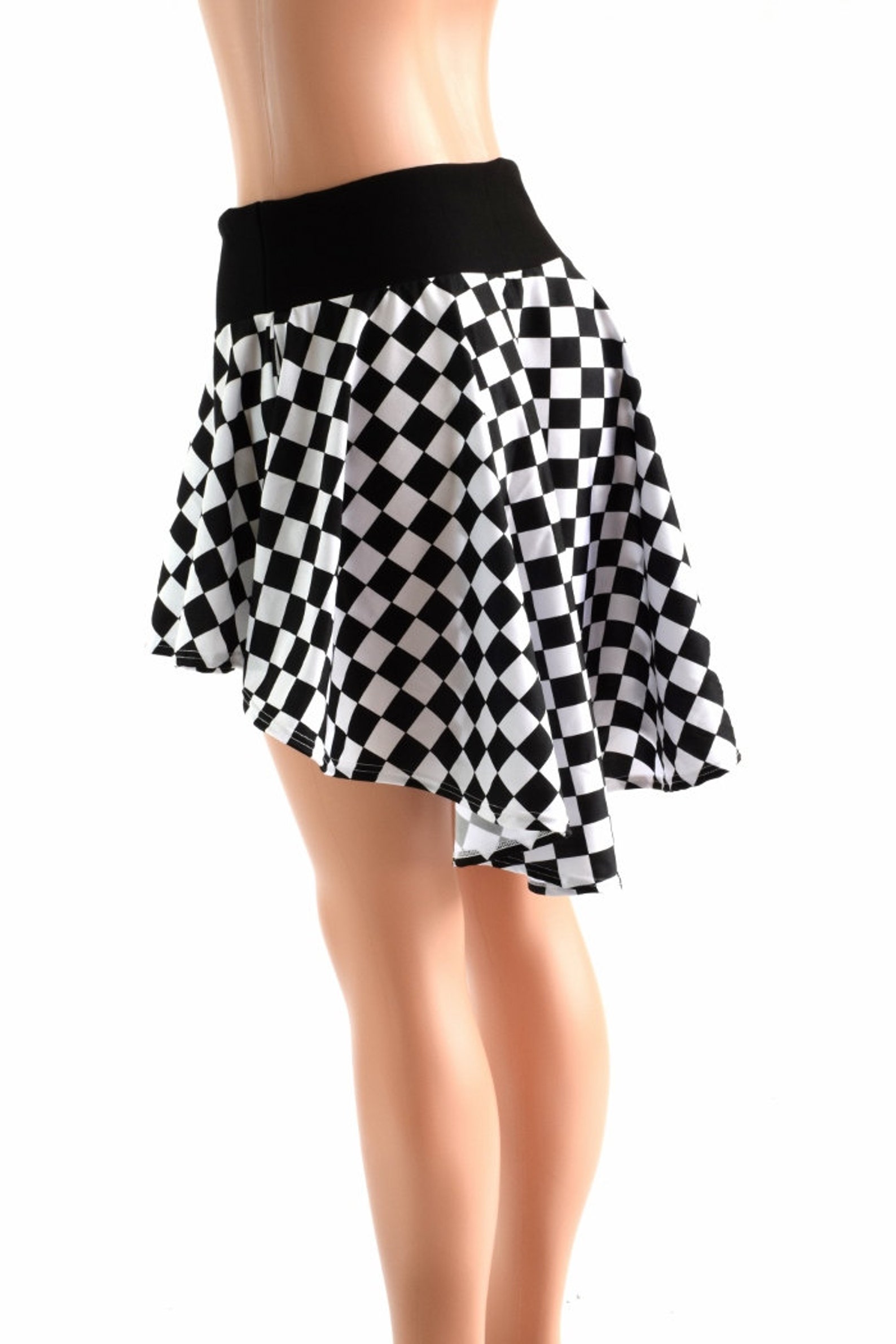 Black & White Checkered Hi-lo Mini Skirt With Black Zen Soft | Etsy