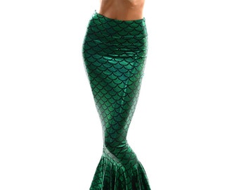 Green Dragon Scale High Waist Mermaid Skirt  -E7166