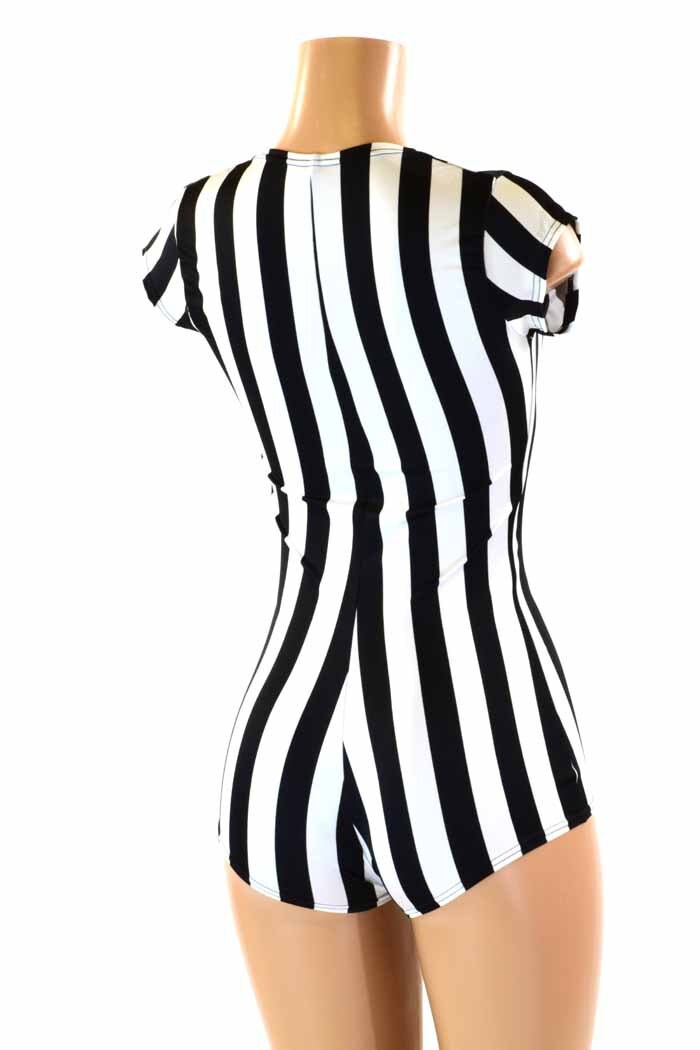 Black & White Stripe Referee Print Cap Sleeve Bodysuit Romper Etsy