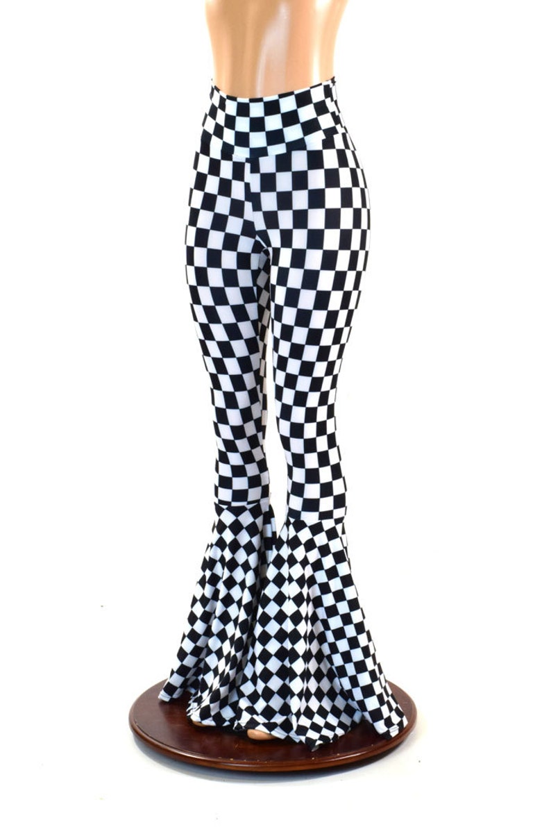 Black and White Checkered UV Glow Bell Bottom Flares Leggings - Etsy