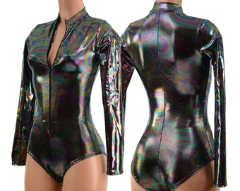 Oil Slick Stella Romper with Long Sleeves and Siren Cut Leg 15810366