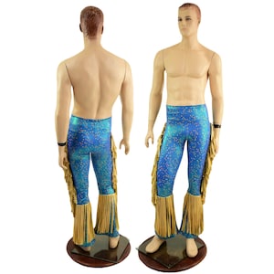 Mens Macho Wrestling Pants with Gladiator Fringe in Stardust with Gold Sparkly Jewel Fringe 158105660