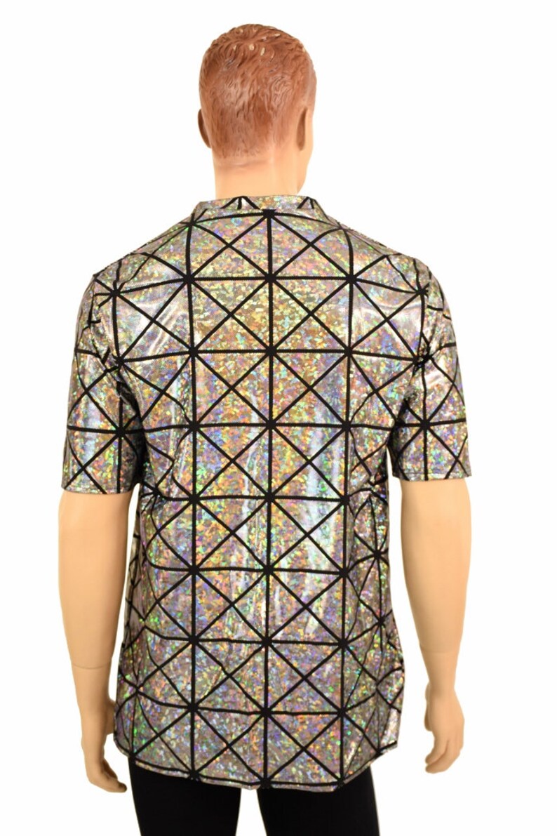 Mens Silver on Black Cracked Tile Holographic V Neck Top With - Etsy